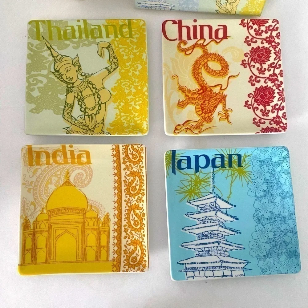 Set of 4 Pier 1 One Asia Earthenware Square Desert Plates 6x6 Never Used/Display